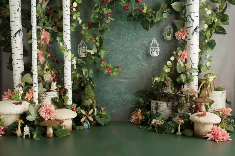 Qfdian decorations clearance Spring Easter Green Forest Floral Mushroom Photocall Photography Background Vinyl Backdrop Photo Studio Baby Photozone