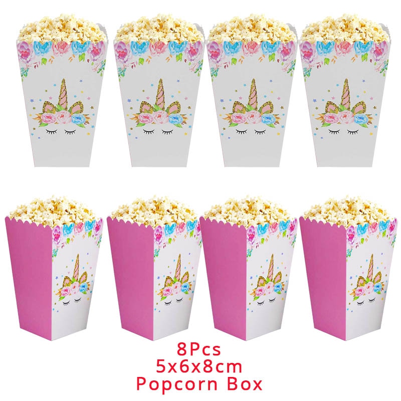 Unicorn Party Supplies Paper Popcorn Box Cookie Gift Box Bag Kids Unicorn Theme Birthday Party Decoration Baby Shower Supplies