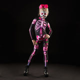 Qfdian halloween decorations halloween costumes halloween giftJumpsuit Sexy Skull Scary Costume Adult Kid Mother Daughter Skeleton Cosplay Pink Print Bodysuit