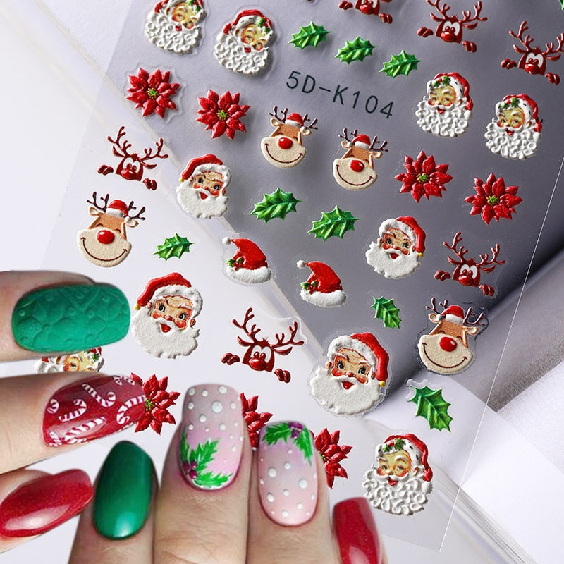 Qfdian christmas decor ideas nightmare before christmas 1PC 5D Nail Stickers Winter Santa Claus Self-Adhesive Slider Nail Art Decorations Christmas Snow Decals Manicure Accessories