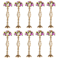 Qfdian Party decoration 10PCS Gold Flower Vases Candle Holders Rack Stands Wedding Decoration Road Lead Table Centerpiece Pillar Party Event Candlestick