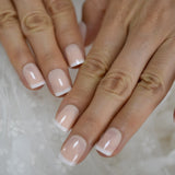 QFDIAN Beige French Nails White Tip Squoval False Nails Short Medium Size Ladies Artificial Manicure Tips for Daily Wear