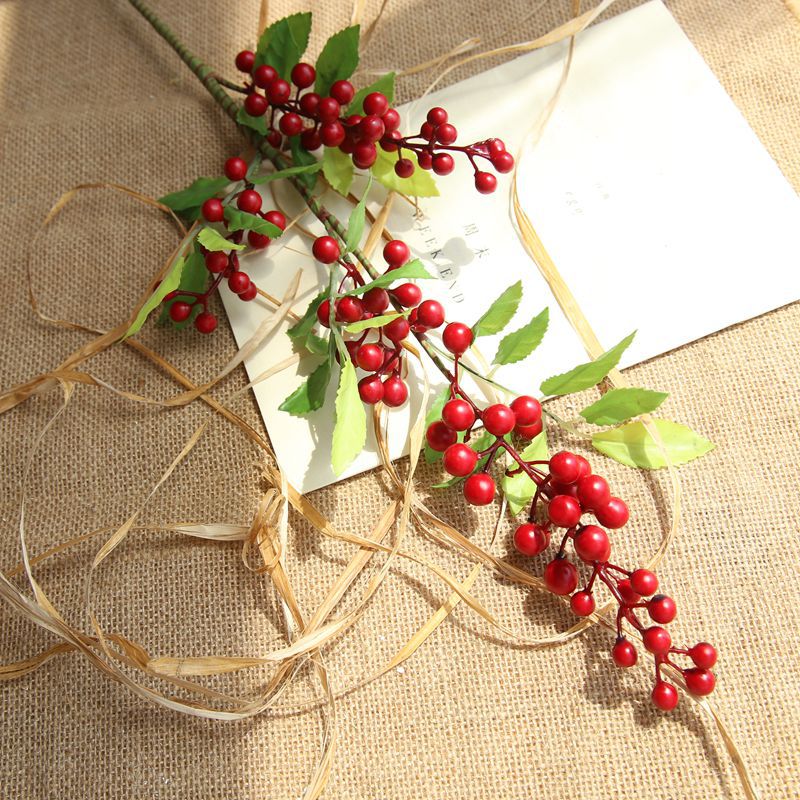 Qfdian  Christmas Berry Artificial Pinecone Red Fruit for Christmas Decoration Fake Flower Artificial Pine Tree Branches