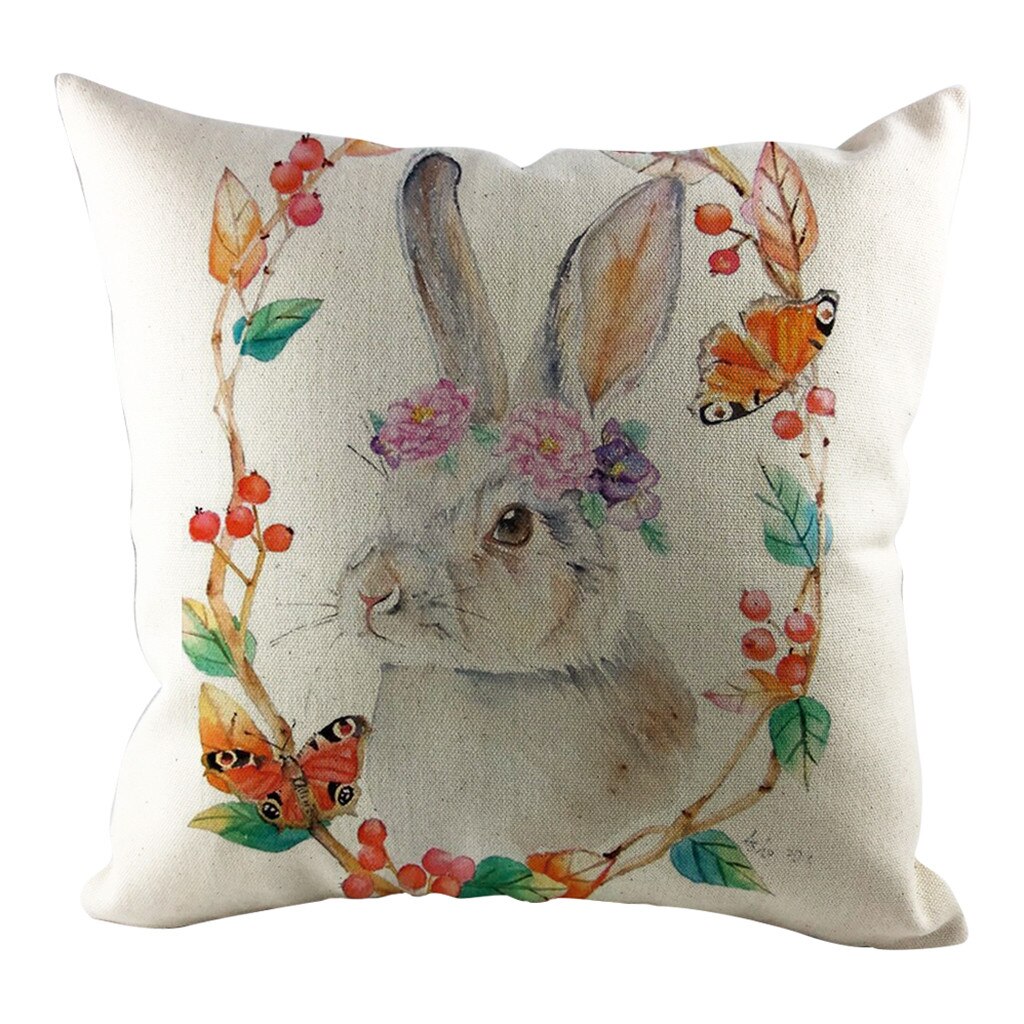 Qfdian easter decorations clearance Happy Easter Cushion Cover Bunny Eggs Decorative Pillow Cover Easter Rabbit Print Pillow Case Sofa Car Cushion Cover Home Decor