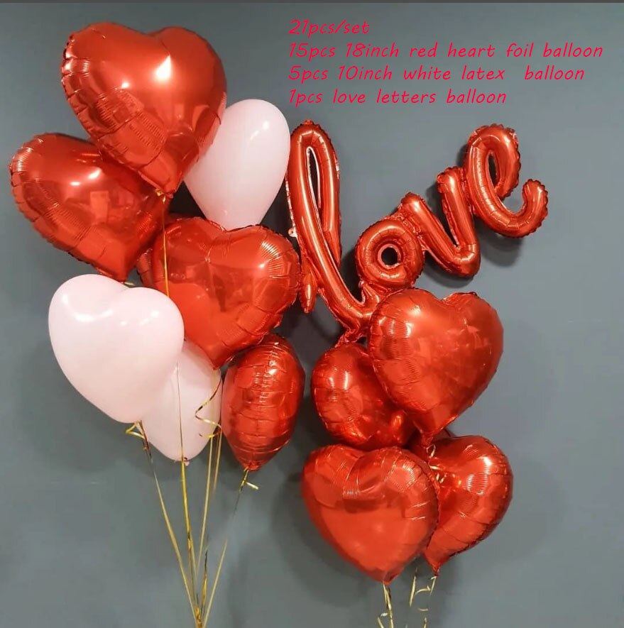 Qfdian valentines day gifts for her 21pcs/set 18inch Rose Gold Red Heart Foil Balloons Love Letter Air Helium Balloon Valentine's Day Wedding Decor Birthday Globos