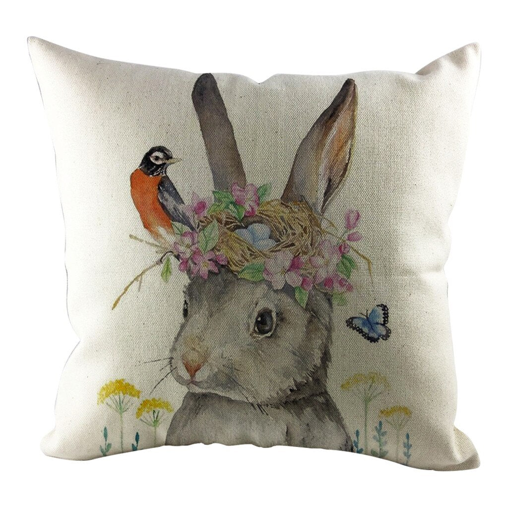 Qfdian easter decorations clearance Happy Easter Cushion Cover Bunny Eggs Decorative Pillow Cover Easter Rabbit Print Pillow Case Sofa Car Cushion Cover Home Decor