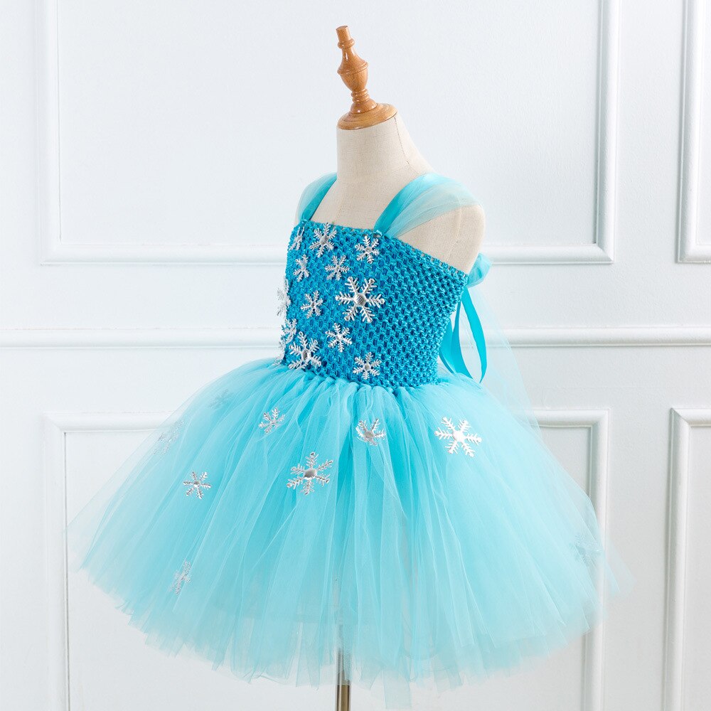 Qfdian halloween decorations halloween costumes Blue Princess Elsa Dress for Girls Snow Queen Tutu Dress Up Costumes for Kids Girl New Year Clothes Snowflake Christmas Outfits