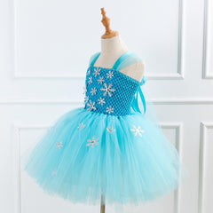 Qfdian halloween decorations halloween costumes Blue Princess Elsa Dress for Girls Snow Queen Tutu Dress Up Costumes for Kids Girl New Year Clothes Snowflake Christmas Outfits