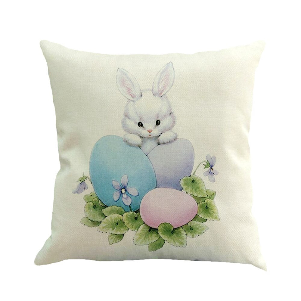 Qfdian easter decorations clearance Happy Easter Cushion Cover Bunny Eggs Decorative Pillow Cover Easter Rabbit Print Pillow Case Sofa Car Cushion Cover Home Decor