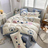 Cartoon Cute Milk Velvet Four-Piece Double-Sided Bed Set