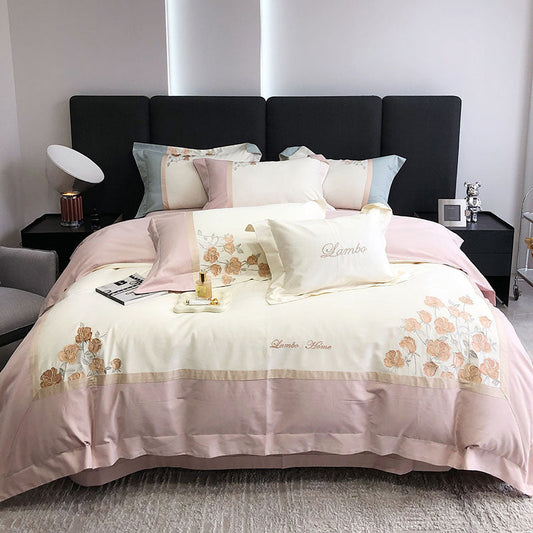 Light Luxury Embroidery Pure Cotton Quilt Cover Bed Set