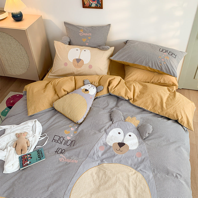 Washed Cotton Seven-Piece Cute Grandpa Bear Bed Set