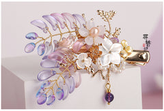 Qfdian  Handmade Wisteria flower Hair Clip Kanzashi Hair accessories Hanfu headdress Ancient style Pearl Hairpin Gradient Duckbill clip