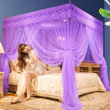 Qfdian Cozy apartment aesthetic hot sale new Embroidery Lace Pleated Mosquito Net for Bed Square Romantic Princess Queen Size Double Bed Net Canopy Luxury Mosquito Tent Mesh