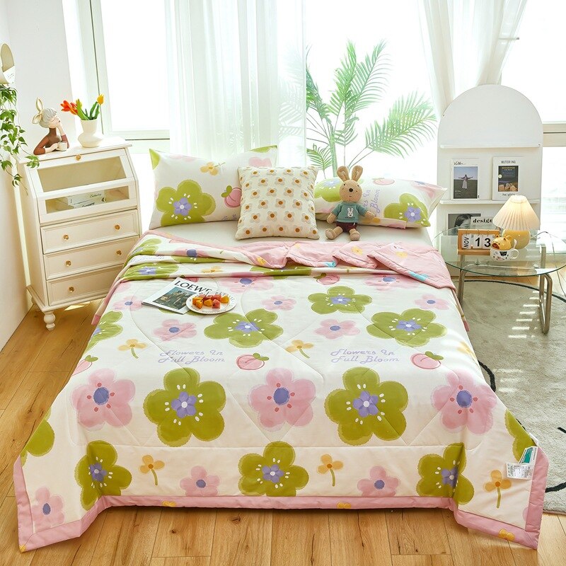 Floral Summer Quilt Cotton Material Washable Air-conditioning Cool Comforter Breathable Blanket Single Double Thin Bed Cover