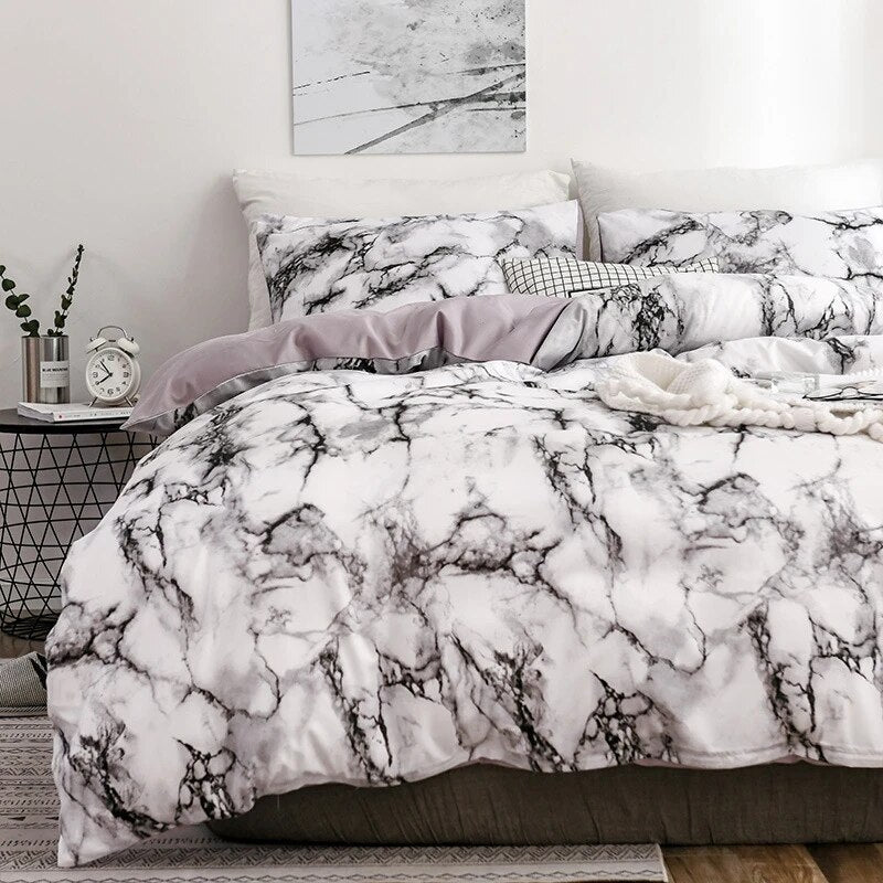 Marble Print Queen Bedding Set King Size Brushed Duvet Cover Set Soft Single Double Bed Quilt Cover Set Bedding Sets No Sheets