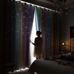 Qfdian Stars Tulle Curtains For Living Room Double Layer Blackout Curtain For Bedroom Kitchen Window Curtains Gradient Blinds Cloth