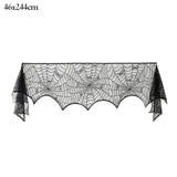 Qfdian halloween decorations halloween costumes halloween gift Halloween Bat Table Runner Black Spider Web Lace Tablecloth Fireplace Curtain for Halloween Party Decoration Horror House Props