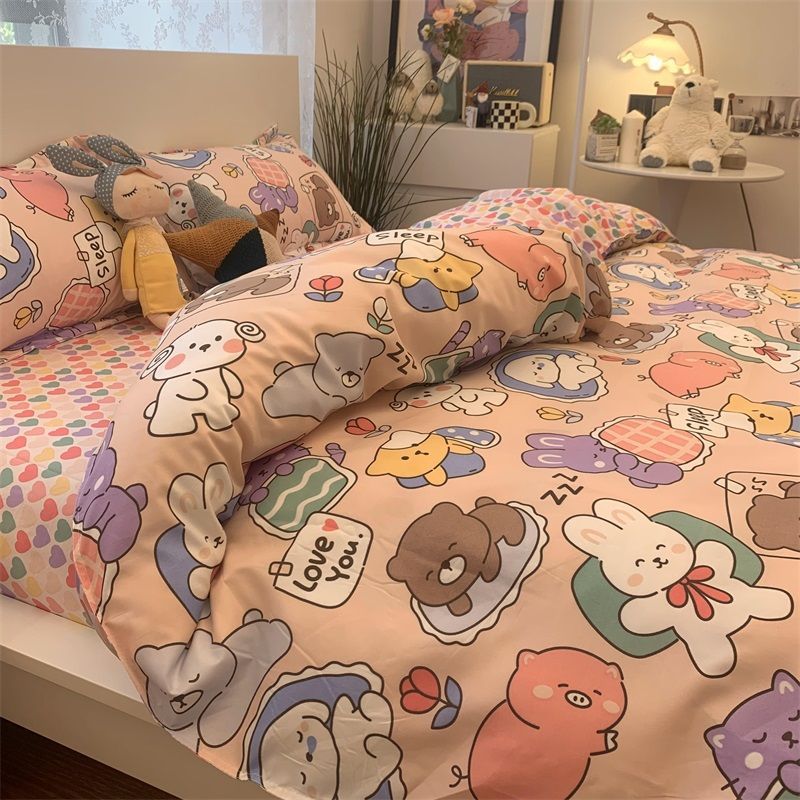 Cute Cartoon Bedding Set Spring Summer New Duvet Cover Flat Sheet Pillowcase Boys Girls Gift Twin Single Queen Size Bed Linens