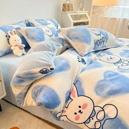 Warm Flannel Duvet Cover Soft Touch Thicken Winter Short Plush Single Double Queen Girl Boy Blanket Quilt Cover Christmas Gift