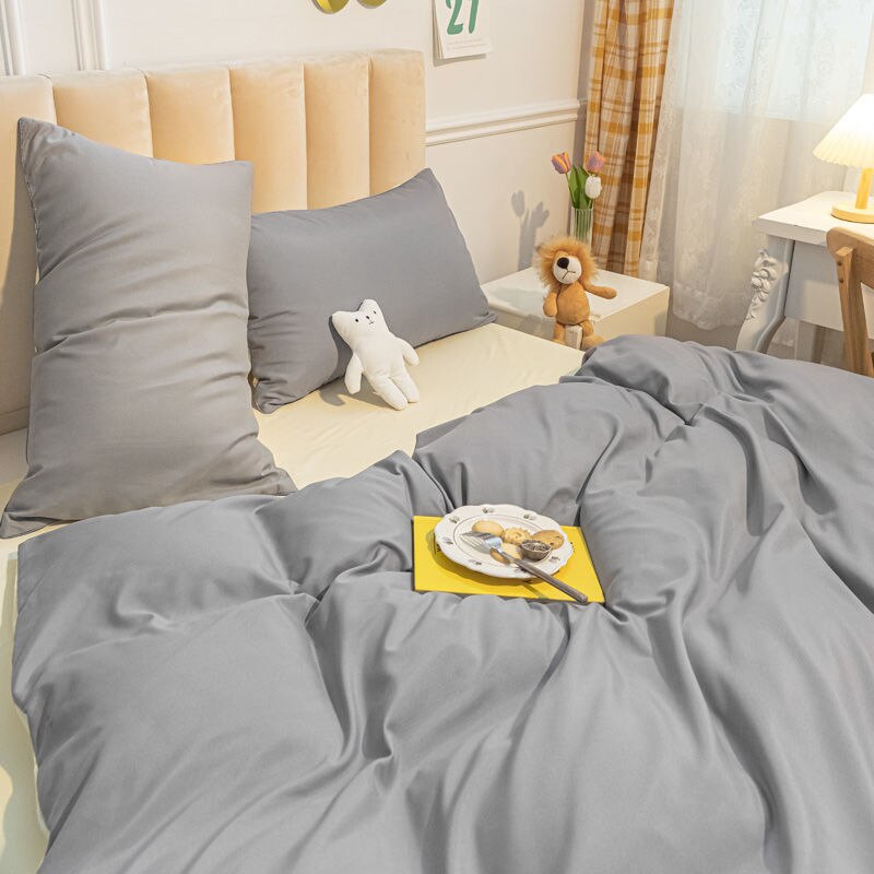 Ins Style Bedding Set Solid Color Flat Sheet Duvet Cover Pillowcase Twin Full Queen Size Bed Linen Fashion Home Textile