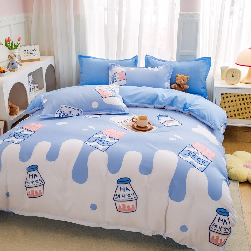 Cute Rabbit Bedding Set Carrot Soft Full Queen Size Boys Girls Duvet Cover No Filler Flat Sheet Pillowcases Kids Home Textile