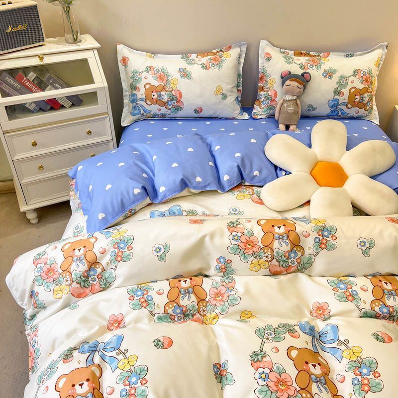 Cute Bedding Set Fashion Single Double Size Flat Sheet Duvet Cover Pillowcase Soft Microfiber Boys Girls Bed Linen