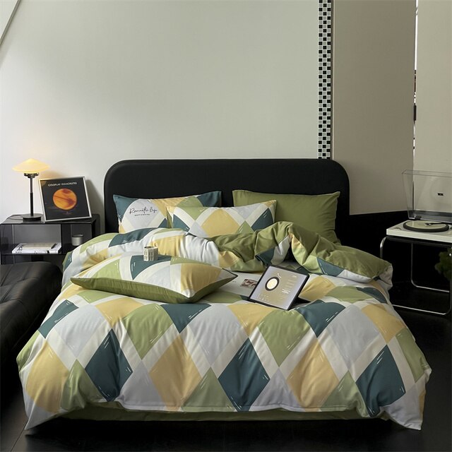 Minimalist Nordic Style Four-piece Bedding 100% All-quilted Dormitory Three-piece Set