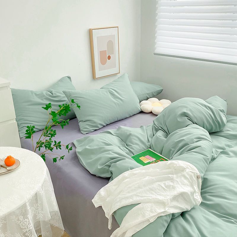 Japanese Bedding Sets Solid Color Twin Double Queen Size Duvet Cover Flat Sheet Pillowcases Boys Girls Hotel Home Bed Linen