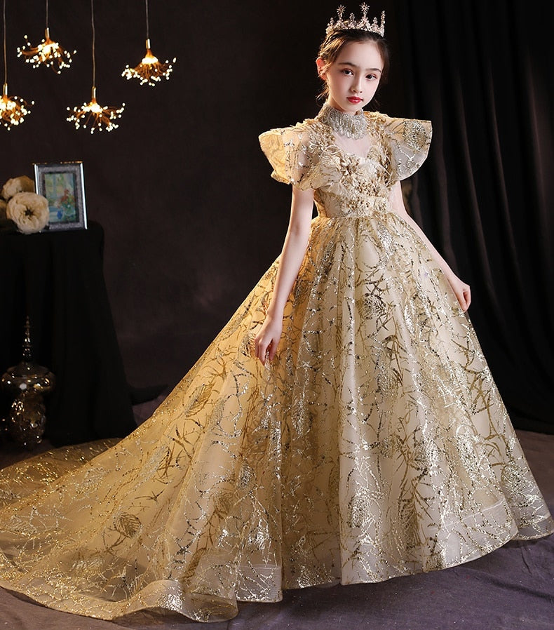 Qfdian christmas decor ideas nightmare before christmas  Teens Kids Dresses Party Wedding Dress Sequins embroidery Pageant Gown Princess Tailing long Dress for Girl Children Clothing