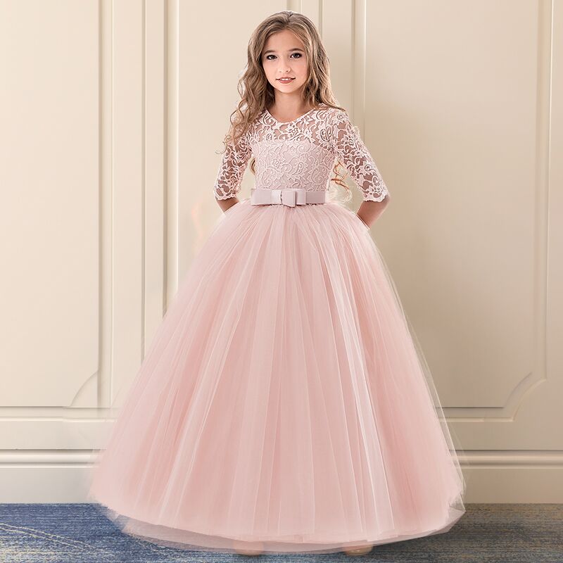 QFDIAN New Brand Flower Girls Dress Teenager Princess Wedding Party Kids Dresses for Girls Children Clothing 10 11 12 13 14 years