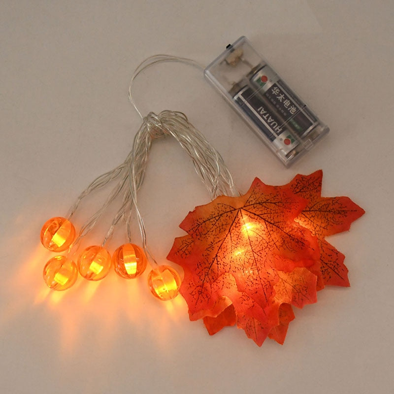 Qfdian halloween decorations halloween costumes halloween gift10/20Leds Pumpkin Maple Leaves Light String Fall Garland Battery Powered Indoor Outdoor Garden Halloween Thanksgiving Home Decor