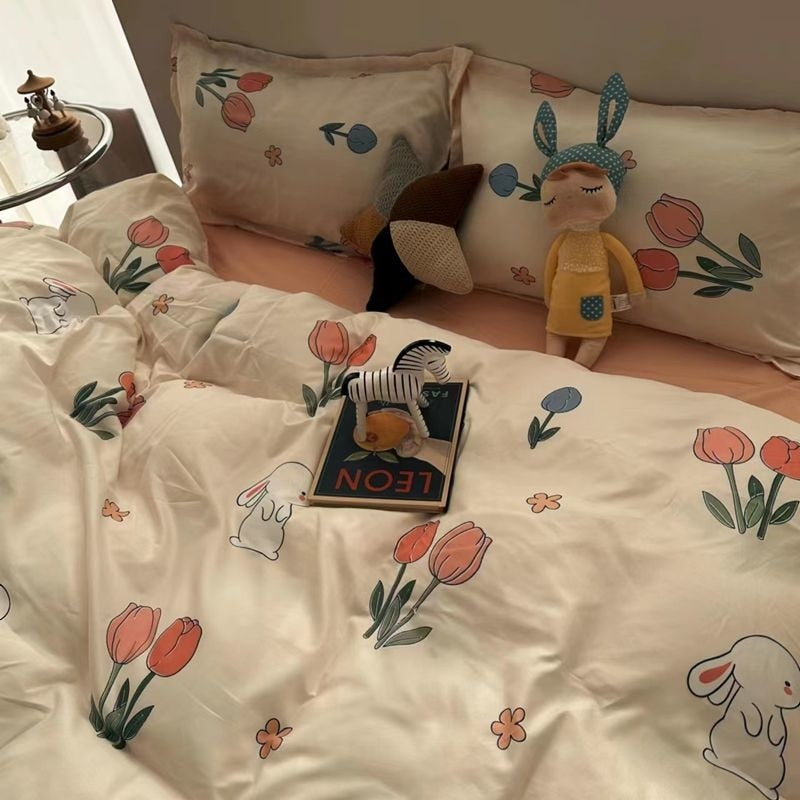 Ins Pastoral style Yellow Small Flowers Bedding Set Twin Queen Size Duvet Cover Flat Sheet Pillowcase Princess Girl Bed Linen