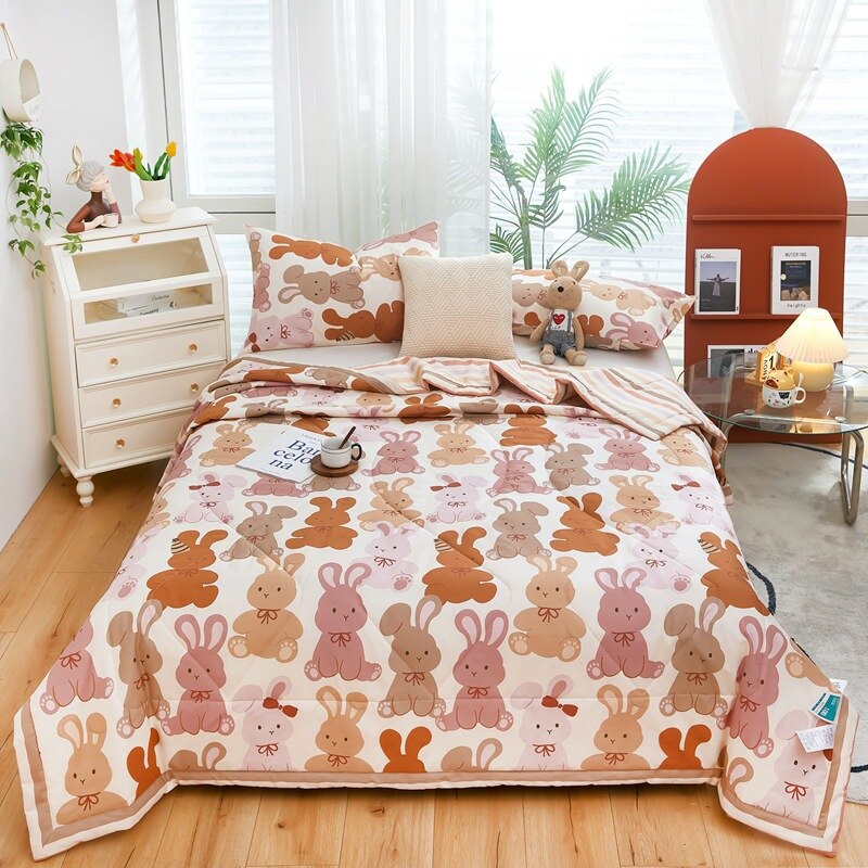 Cute Cotton Summer Quilt Floral Cartoon Double Side Air-conditioning Cool Comforter Breathable Blanket Kids Adult Thin Bed Cover