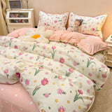 Tulips Duvet Cover Set with Flat Sheet Pillowcases Fashion Twin Double Queen Size Bed Linen Soft Boys Girls Bedding Kit