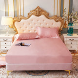 High-End Satin Rayon Fitted Bedsheet Pillowcase Solid Color Elastic Band Mattress Cover Home Bedding Bed Sheet Matress Cover
