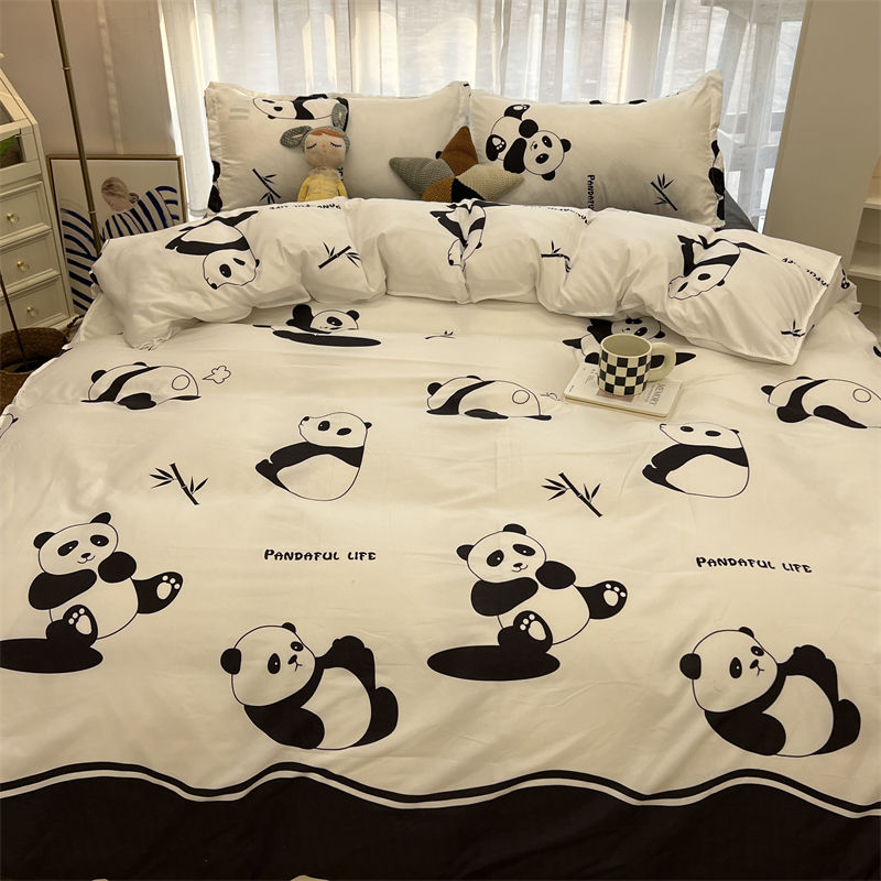 Panda Bedding Set 2023 New Cute Kids Duvet Cover Flat Sheet Pillowcases Twin Queen Size Bed Linen Boys Girls Home Textile