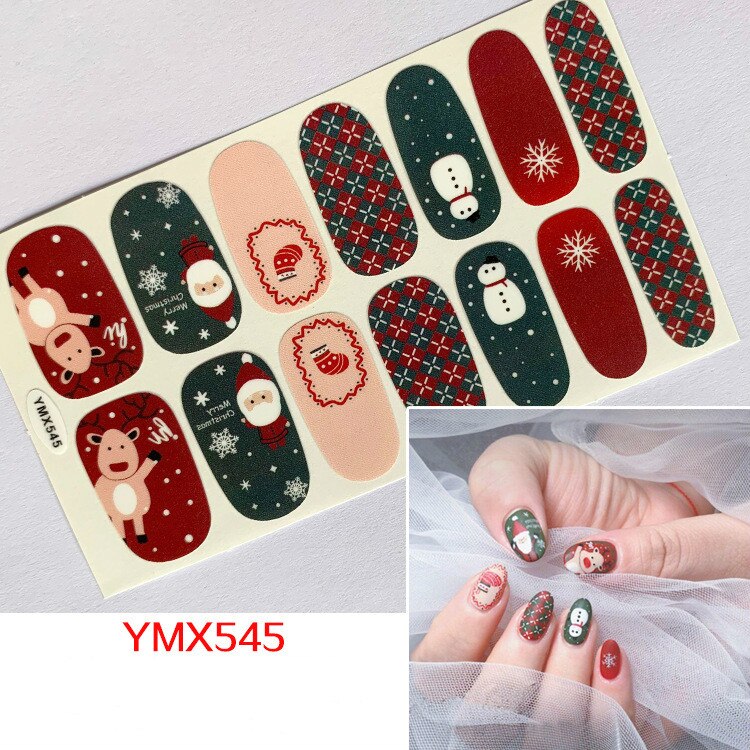 Qfdian christmas decor ideas nightmare before christmas 14tips Christmas Style Nail Art Sticker Snowflake Elk Decoration Waterproof Full Cover Wraps Decal DIY Manicure Sticker