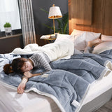 Qfdian Three Layers Quilted Fleece Blankets Adult Thick Warm Winter Blankets Solid Home Super Soft Duvet Fuffy Blanket On Twin Bedding