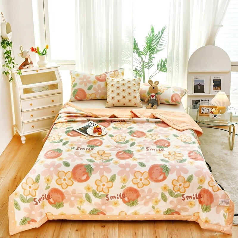 Floral Summer Quilt Cotton Material Washable Air-conditioning Cool Comforter Breathable Blanket Single Double Thin Bed Cover