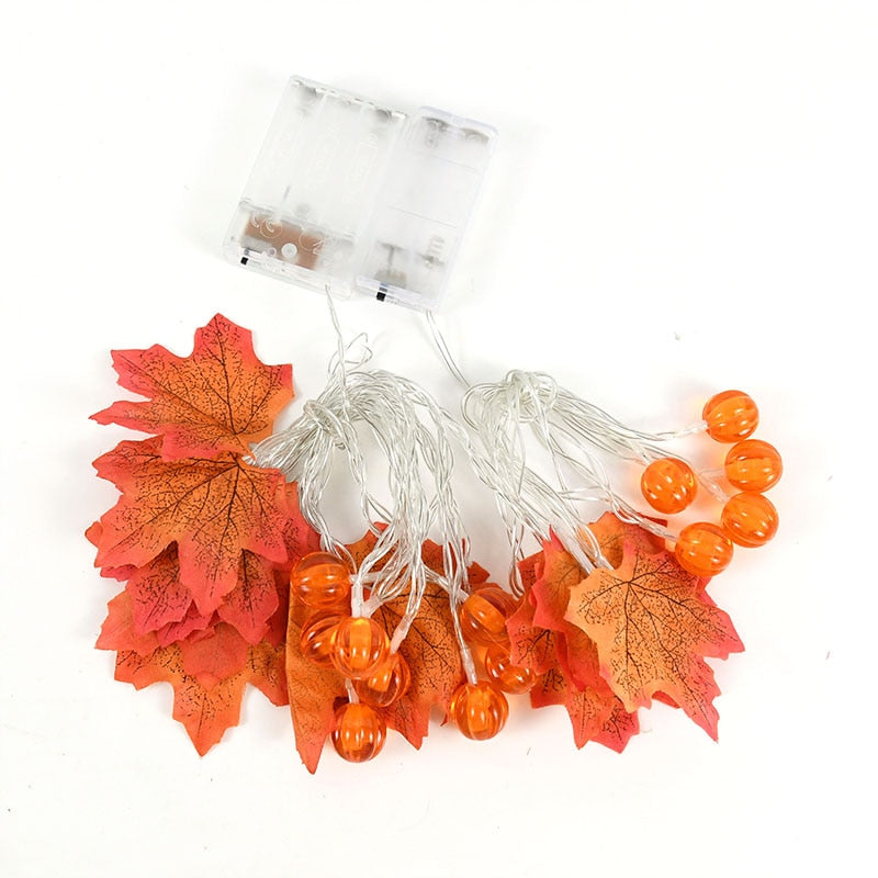 Qfdian halloween decorations halloween costumes halloween gift10/20Leds Pumpkin Maple Leaves Light String Fall Garland Battery Powered Indoor Outdoor Garden Halloween Thanksgiving Home Decor