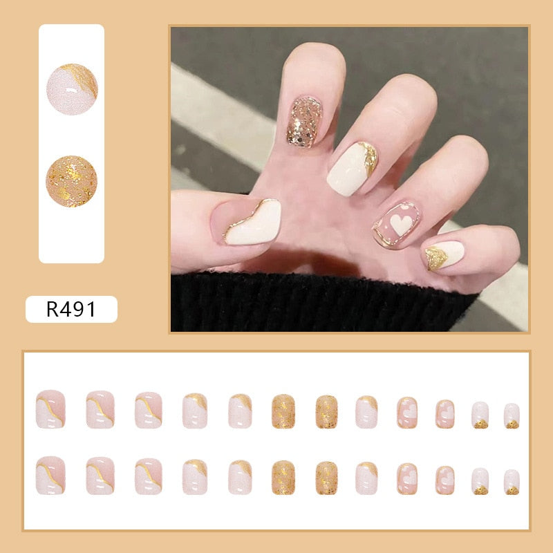 24PCS/Box 2023 New Artificial Nails With Glue Milky White Pink Gradients Long Ballet Full Cover Acrylic Nail Stick Fake Nail Tips