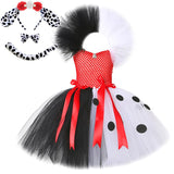 Qfdian halloween decorations halloween costumes Black White Cruella Costumes for Girls Dalmatians Tutu Dress for Kids Villian Cruella De Vil Halloween Outfit Children Clothes