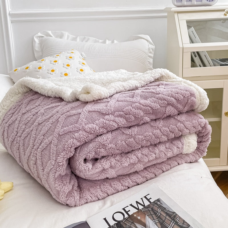 Qfdian Home Thick Bed Blanket Double Sided Lamb Cashmere Fleece Plaid Blankets Winter Warm Throw Sofa Cover Newborn Wrap Kids Bedspread