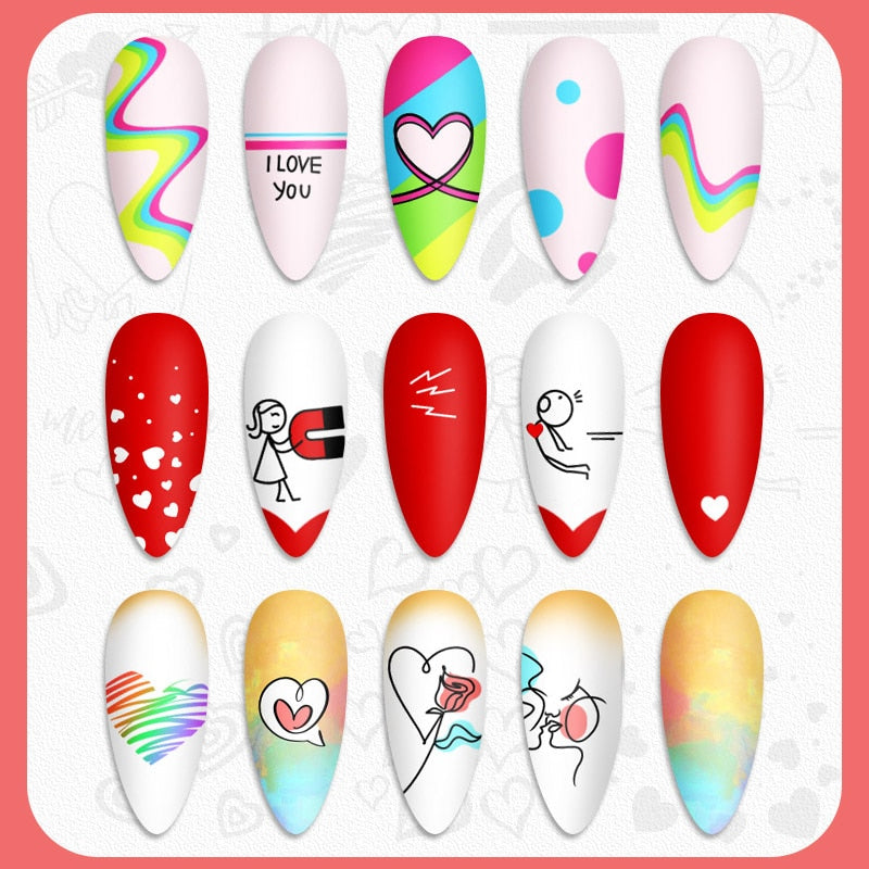 Qfdian Valentine Day Nail Stamping Plates Heart Love Animal Artist Stamping Template Nail Design Stencil Tools Manicure