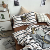 Classic Stripes Bedding Set Soft Pure Cotton Breathable Flat Sheet Duvet Cover Pillowcases Single Queen Size Dormitory Bed Linen
