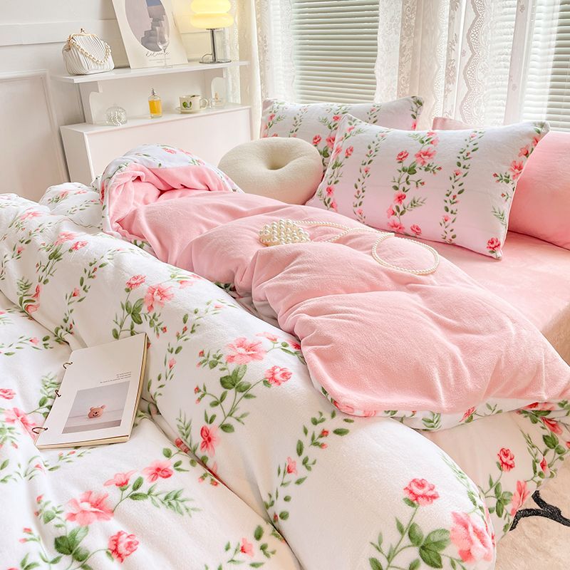 Soft Duvet Cover Flat Sheet Pillowcases Set Warm Short Plush Double Queen Size Bedding Boys Girls Cute Home Textile