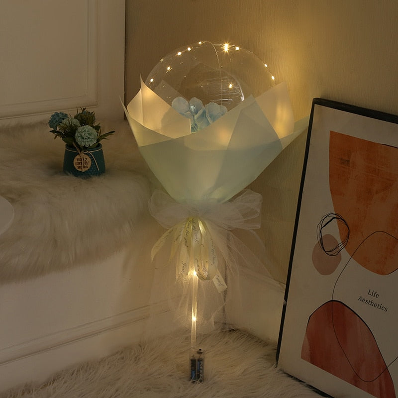 Glowing Love Heart/round Shaped Bobo Ball Rose Hydrangea Daisy Bouquet Diy Wedding Balloon Anniversary Gift Party Decor