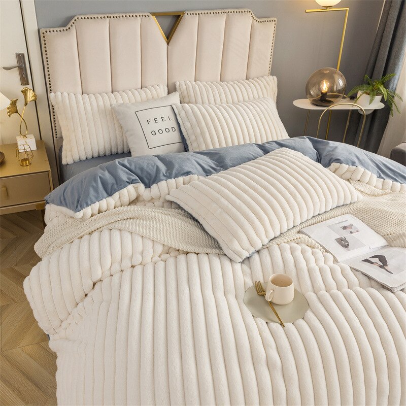Crystal Velvet Thickening Warm Bedding Big Set Size Double Bed Single Quilt Cover Pillowcase Household Products