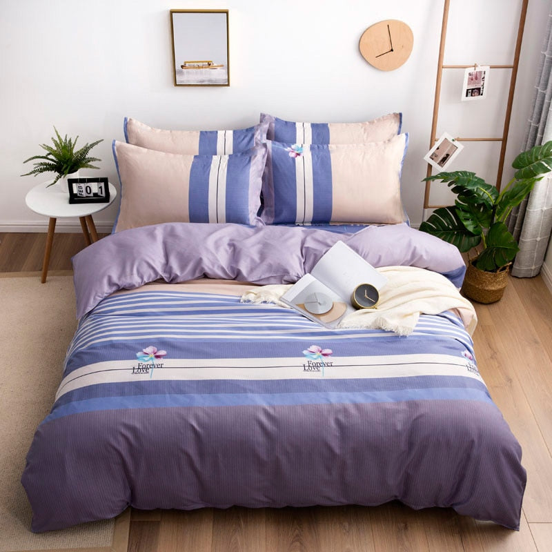 Qfdian Beddings Sets New Cotton Four-piece Set Thickened Brushed Bedding School Dormitory Three-piece Bedding Set Luxury Bed Linen